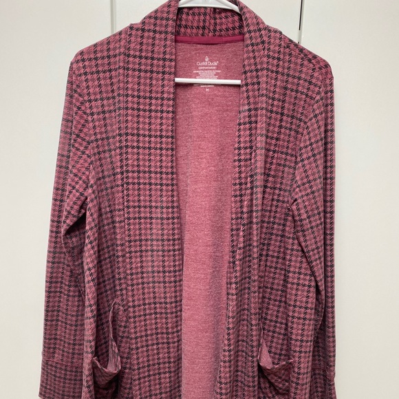 Cuddl Duds pink houndstooth open cardigan, sz M - Picture 1 of 5